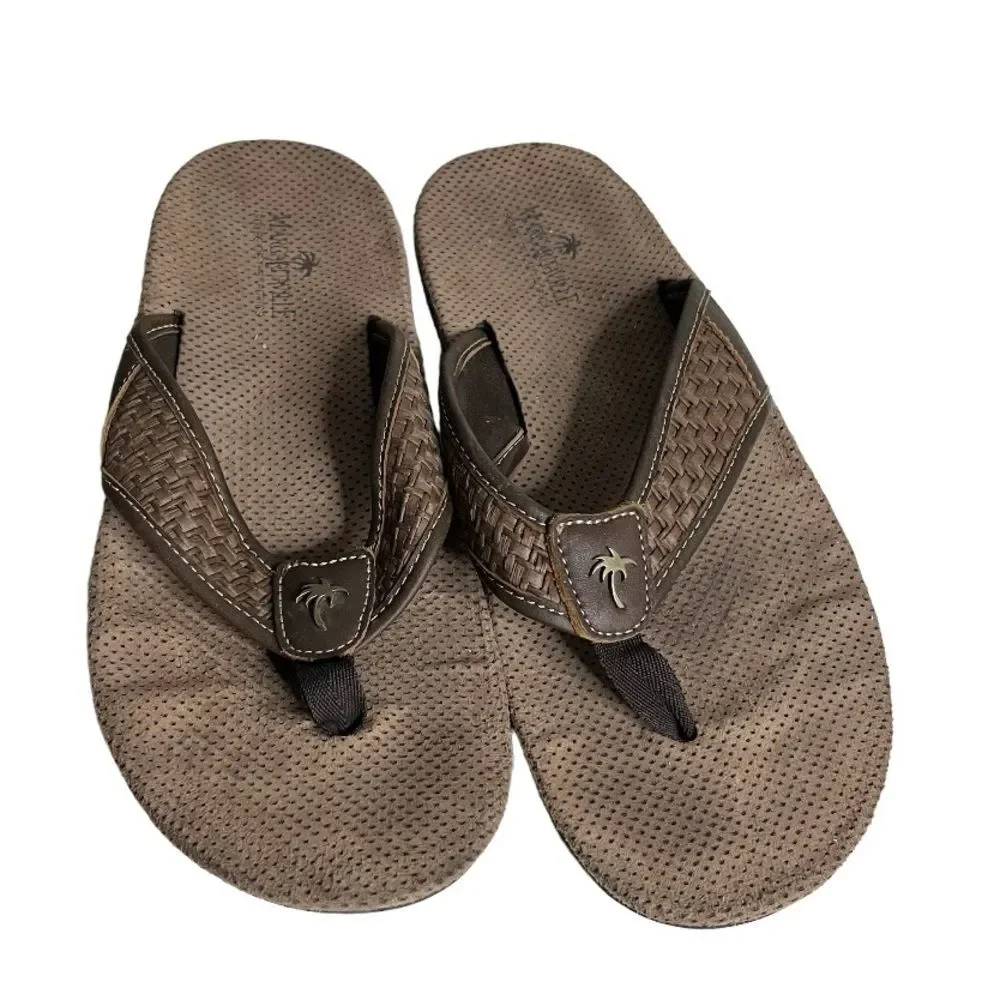 MARGARITAVILLE Flip Flops Thong Sandals Brown Palm Tree Print Sole Mens Size 10